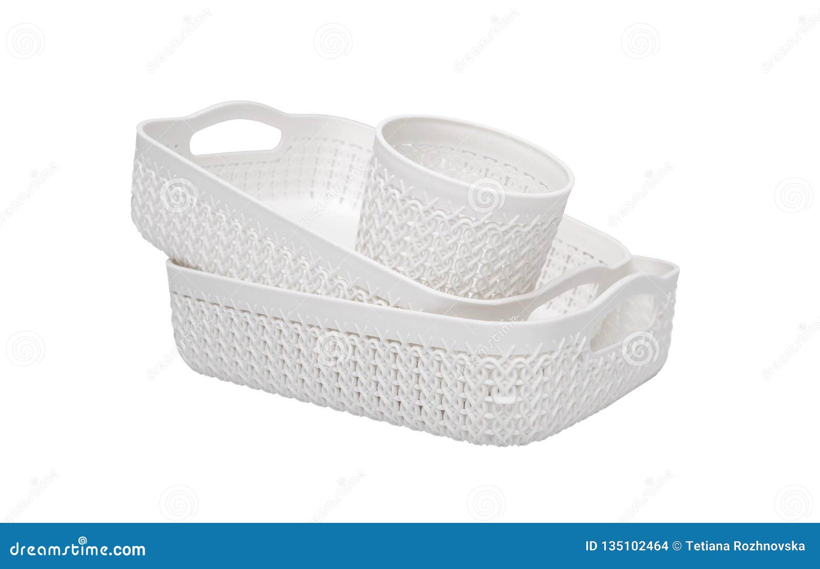 Set of Plastic Wicker Baskets for Domestic Use. Stock Photo Image of