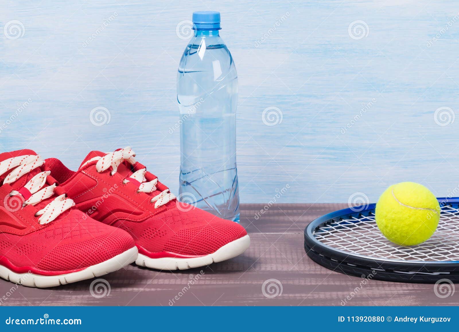 Set for Playing Tennis with Red Sneakers Stock Photo Image of