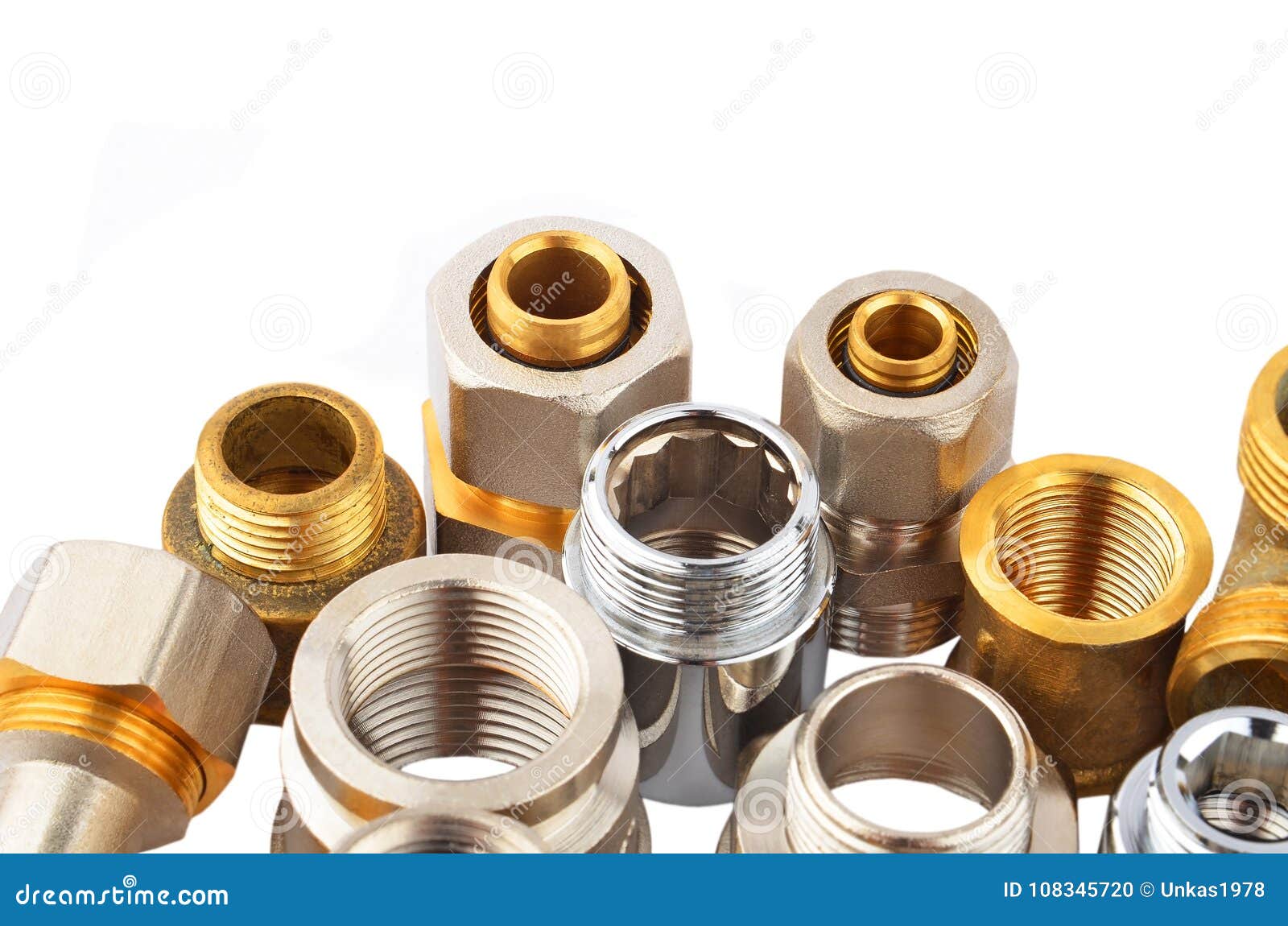 Set of plumbing fitting stock photo. Image of chrome 108345720