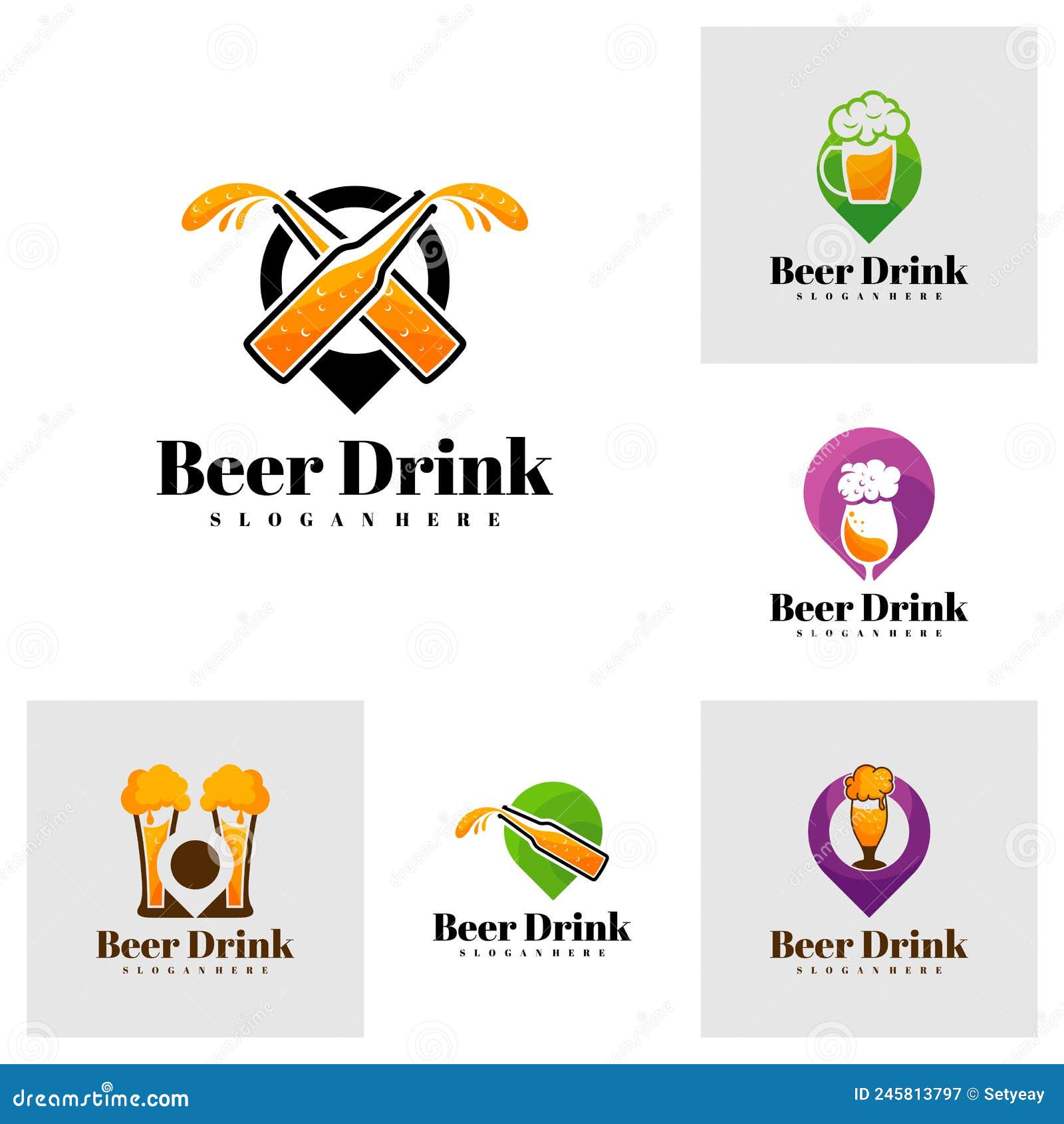 Set of Point with Beer Drink Logo Design Vector, Creative Beer Drink Logo Design Template