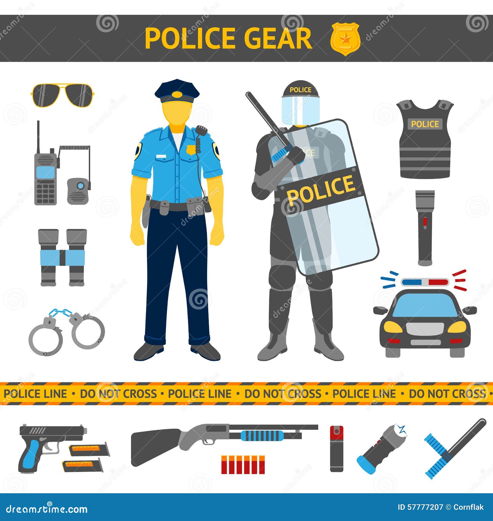 Icon Set Of Police Regimentals, Uniform, Weapons, Accessories. Flat Style  Royalty Free SVG, Cliparts, Vectors, and Stock Illustration. Image 40527867.