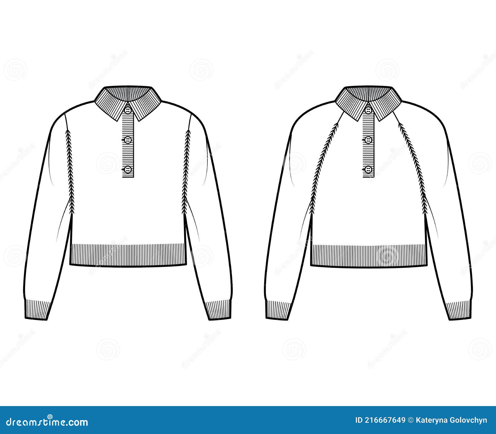 Set of Polo Cropped Sweaters Technical Fashion Illustration with Rib ...