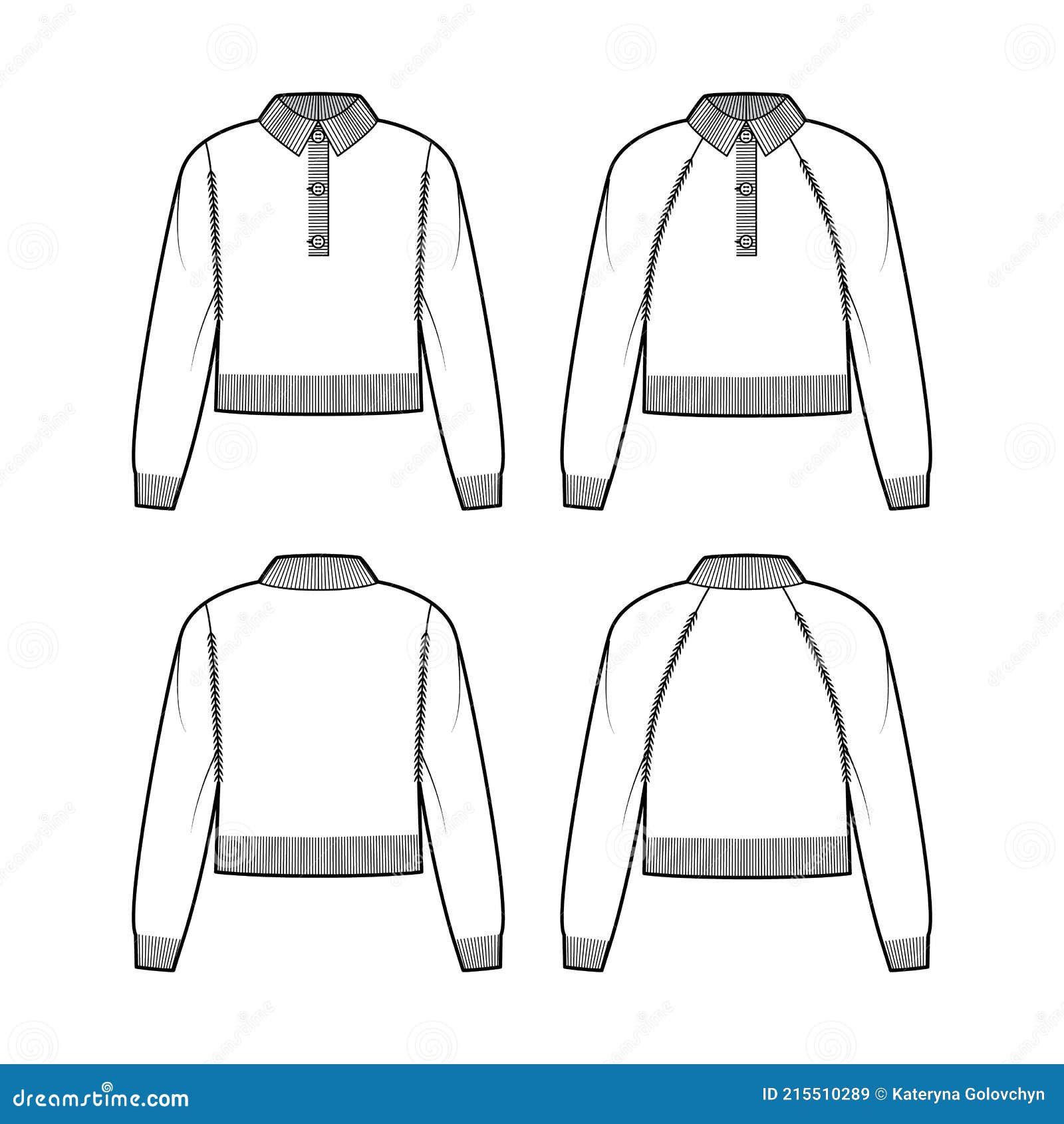 Set of Polo Sweaters Cropped Technical Fashion Illustration with Henley ...