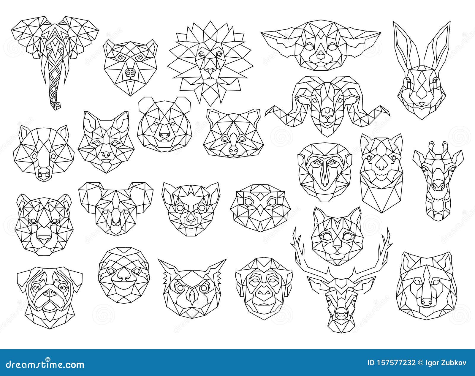 Set Of Polygonal Animal Portraits Collection Of Geometric Animal