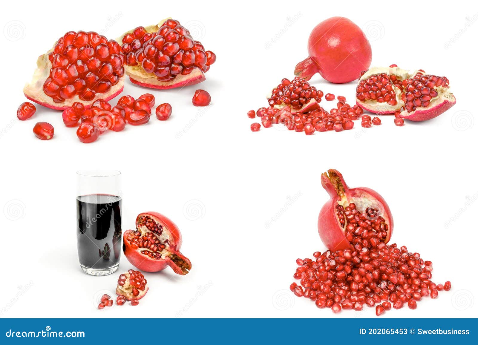 group of pomegranates on a white background. clipping path