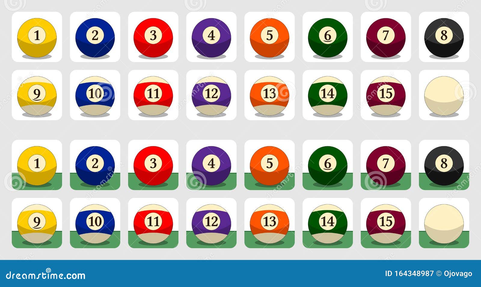 set of pool balls icons. flat colors