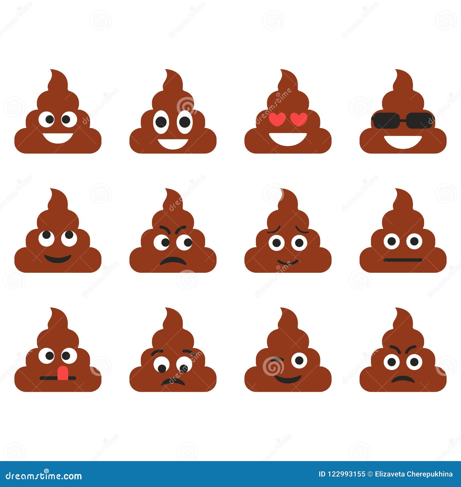 set of the poop emoticons. cute emoji icons. cartoon emotions.  