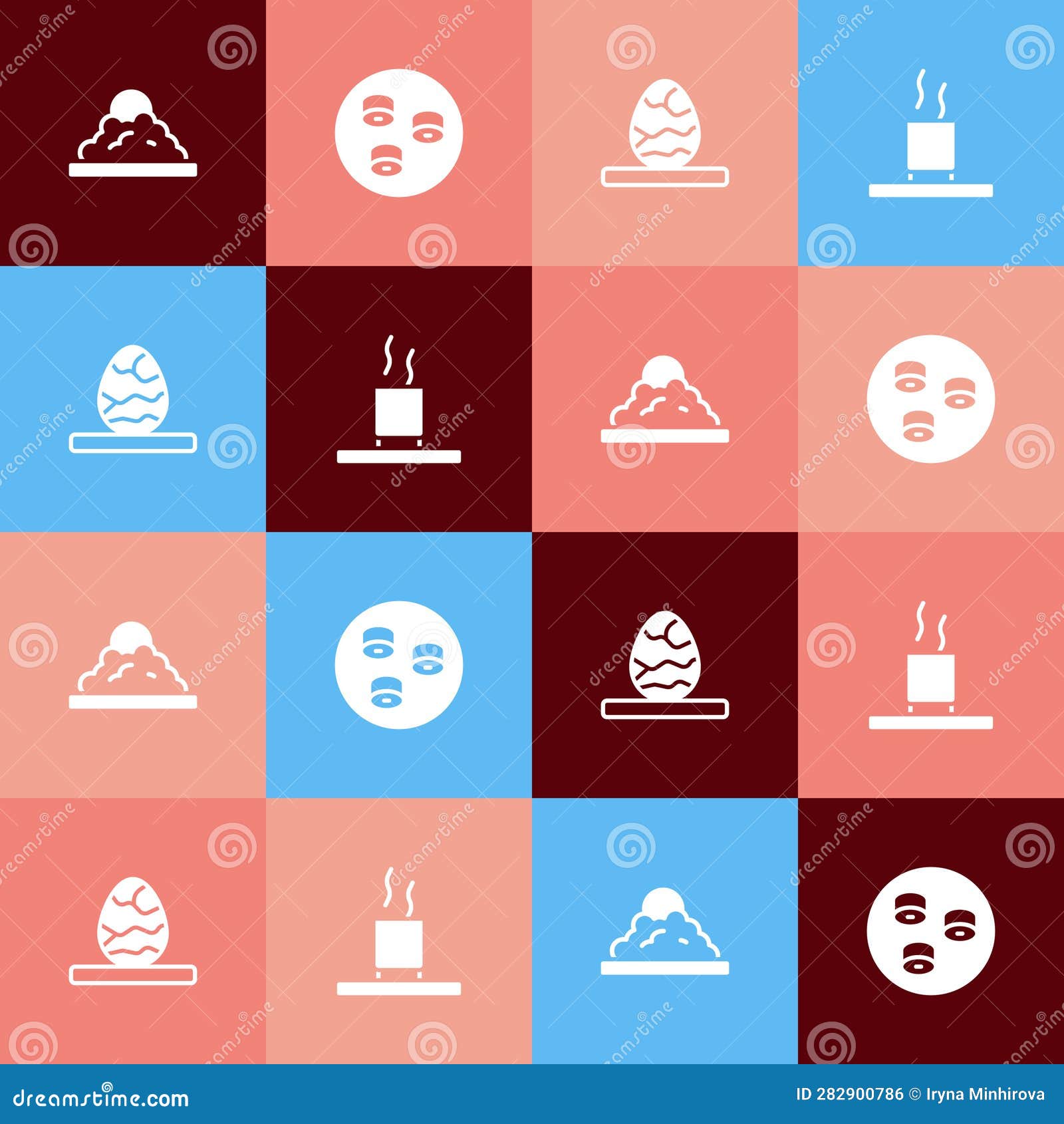 Set Pop Art Rice in a Bowl, Sushi, Chinese Tea Egg and Cup of Icon