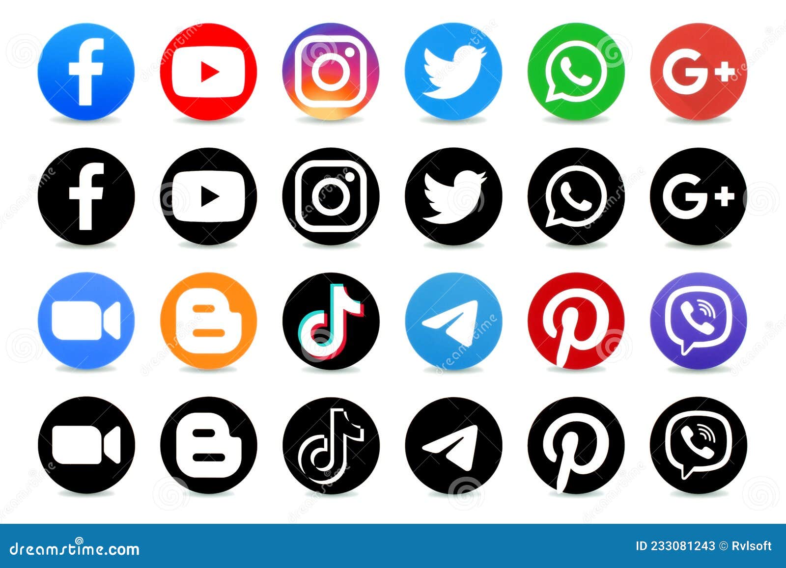 Set of Popular Black and Color Apps Logos: Facebook, Instagram ...
