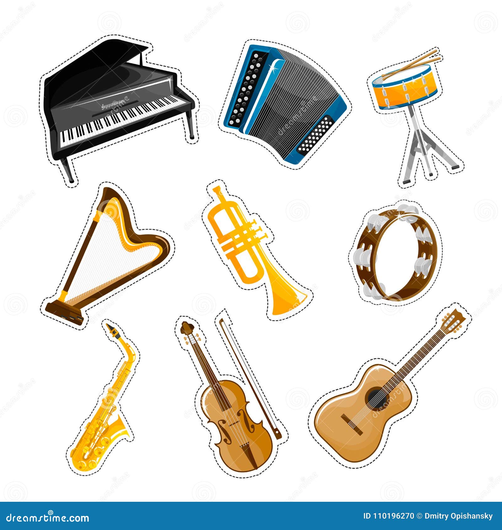 set-of-popular-musical-instruments-random-objects-stock-vector