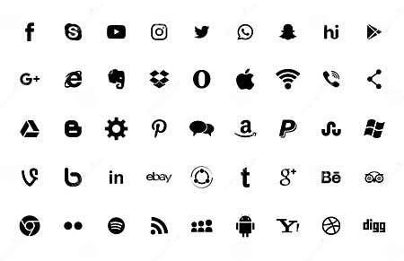 Set of Popular Social Media Logos, Icons Black: Instagram, Facebook ...