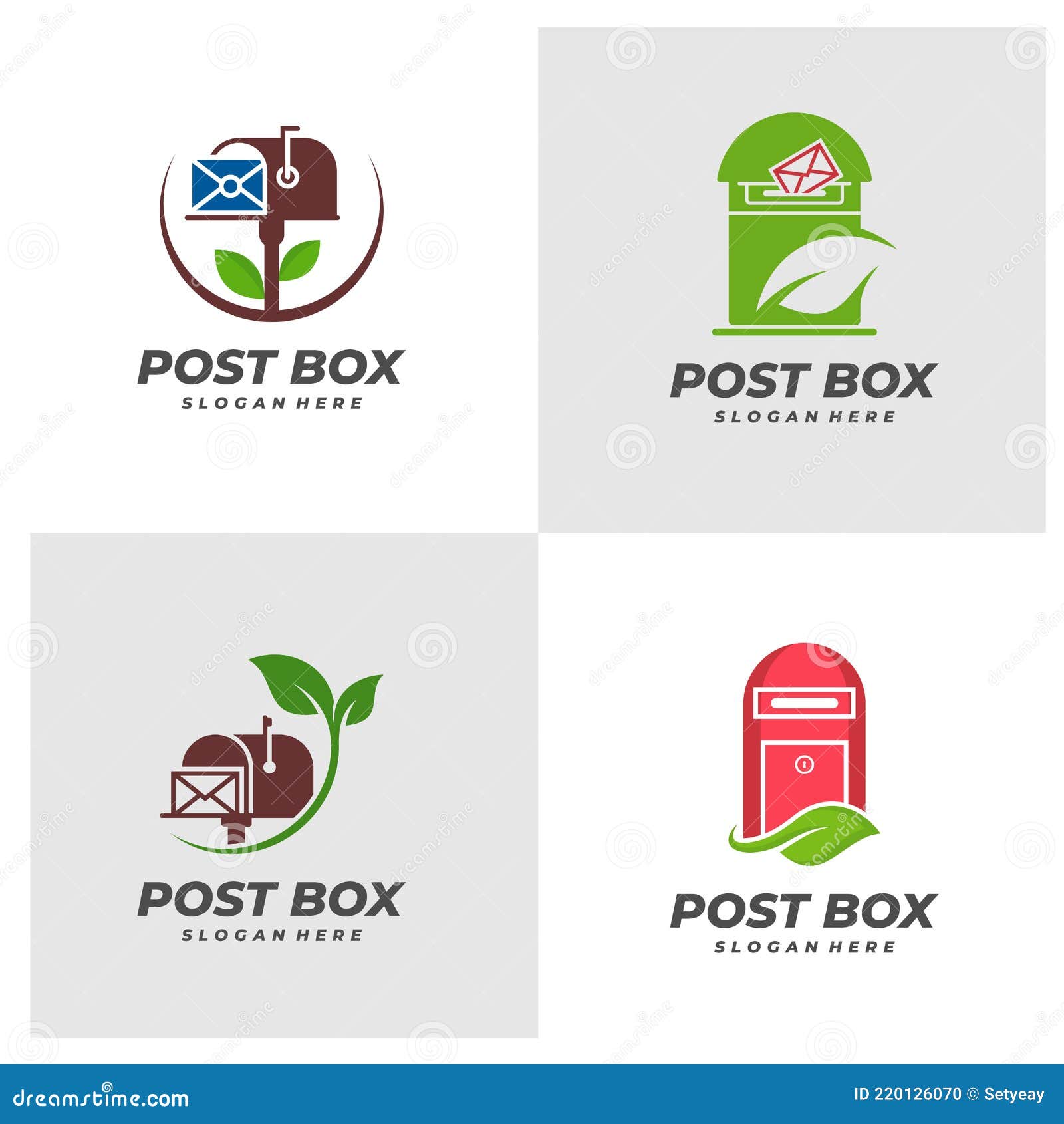Set of Post Box with Leaf Logo Vector Template, Creative Post Box Logo