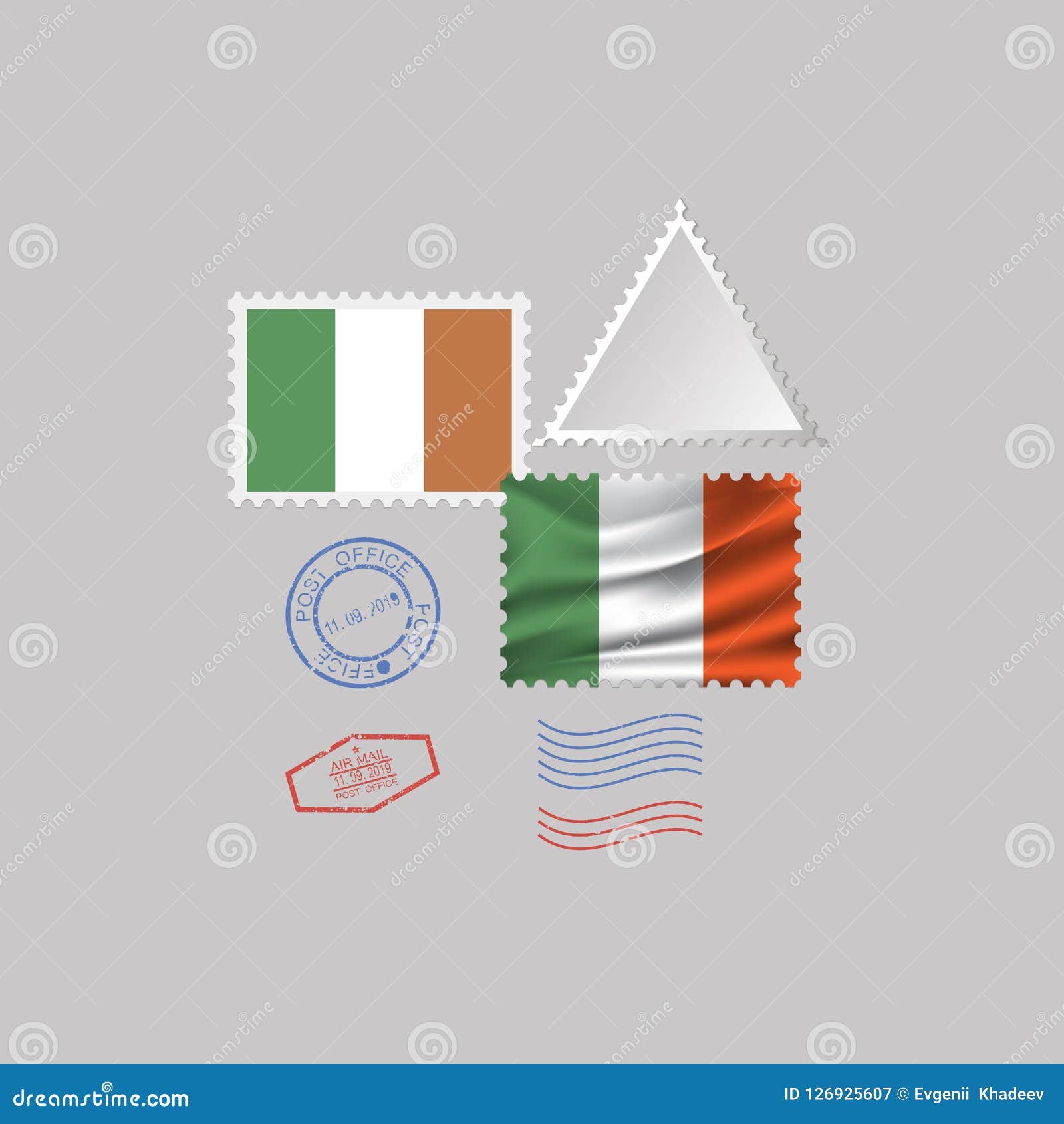 IRELAND Flag Postage Stamp Set, Isolated on Gray Background, Vector