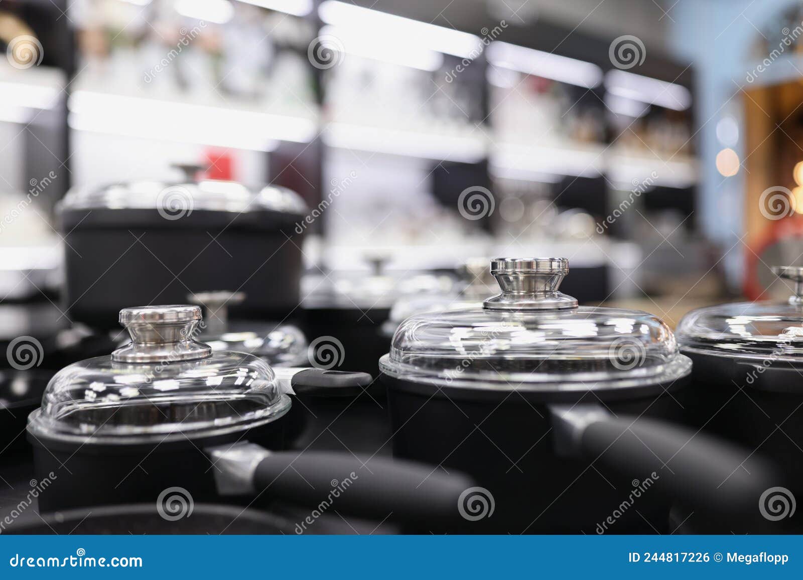 Set of Pots and Pans in Store Closeup Stock Photo Image of quality
