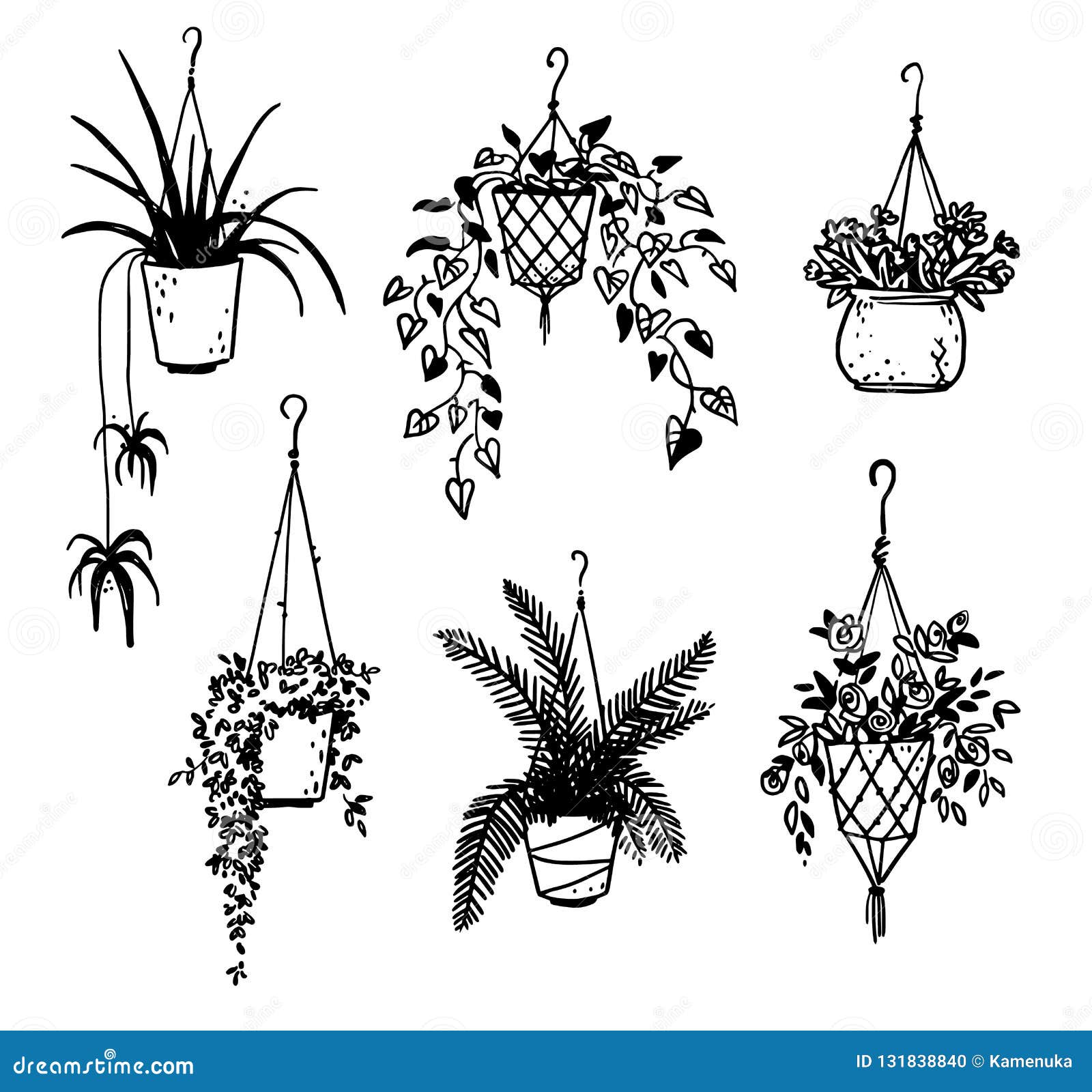 set of potted house plants,  sketch