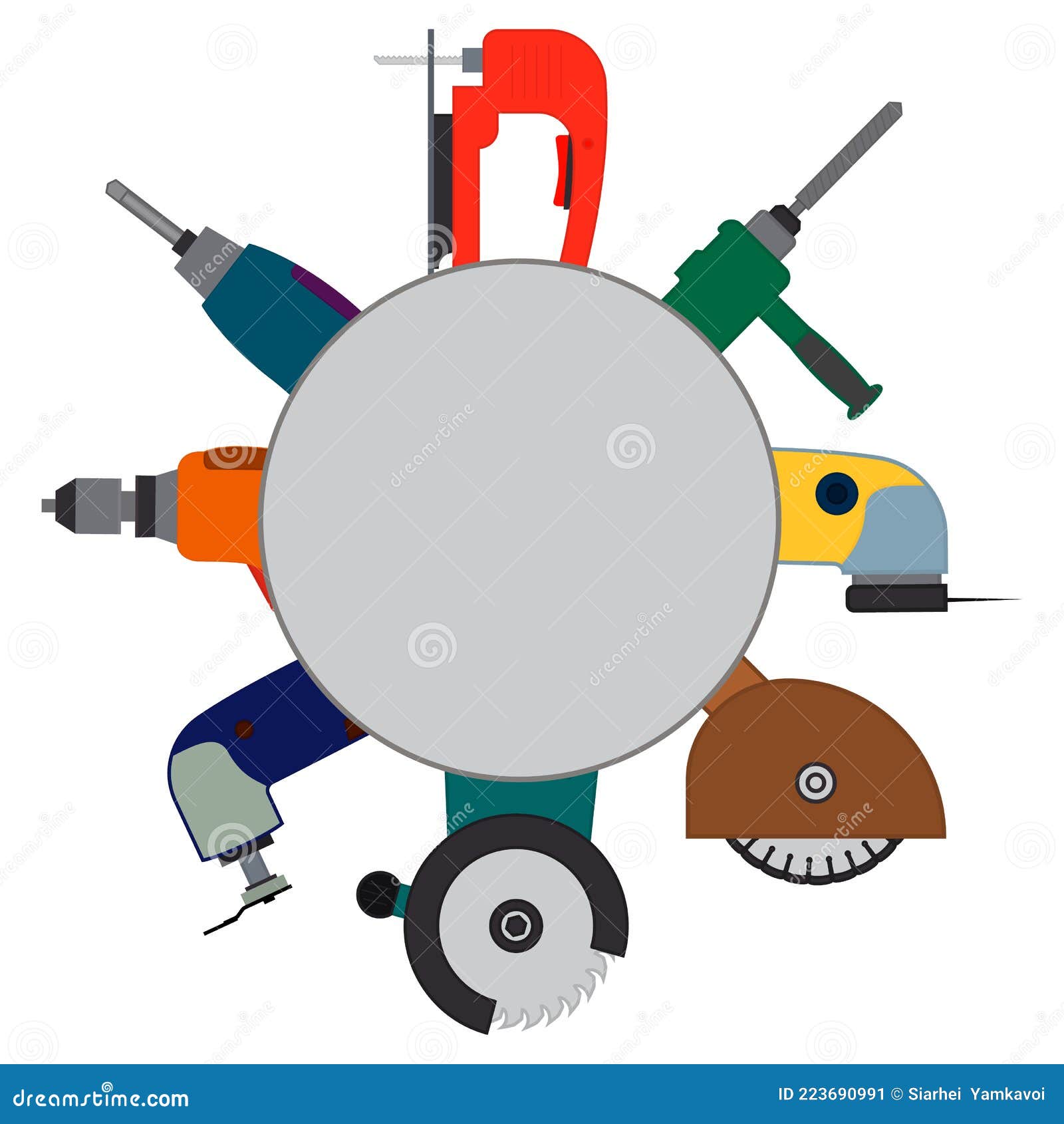 A Set of Power Tools and Empty Circle Inside for Text or Logo. Vector