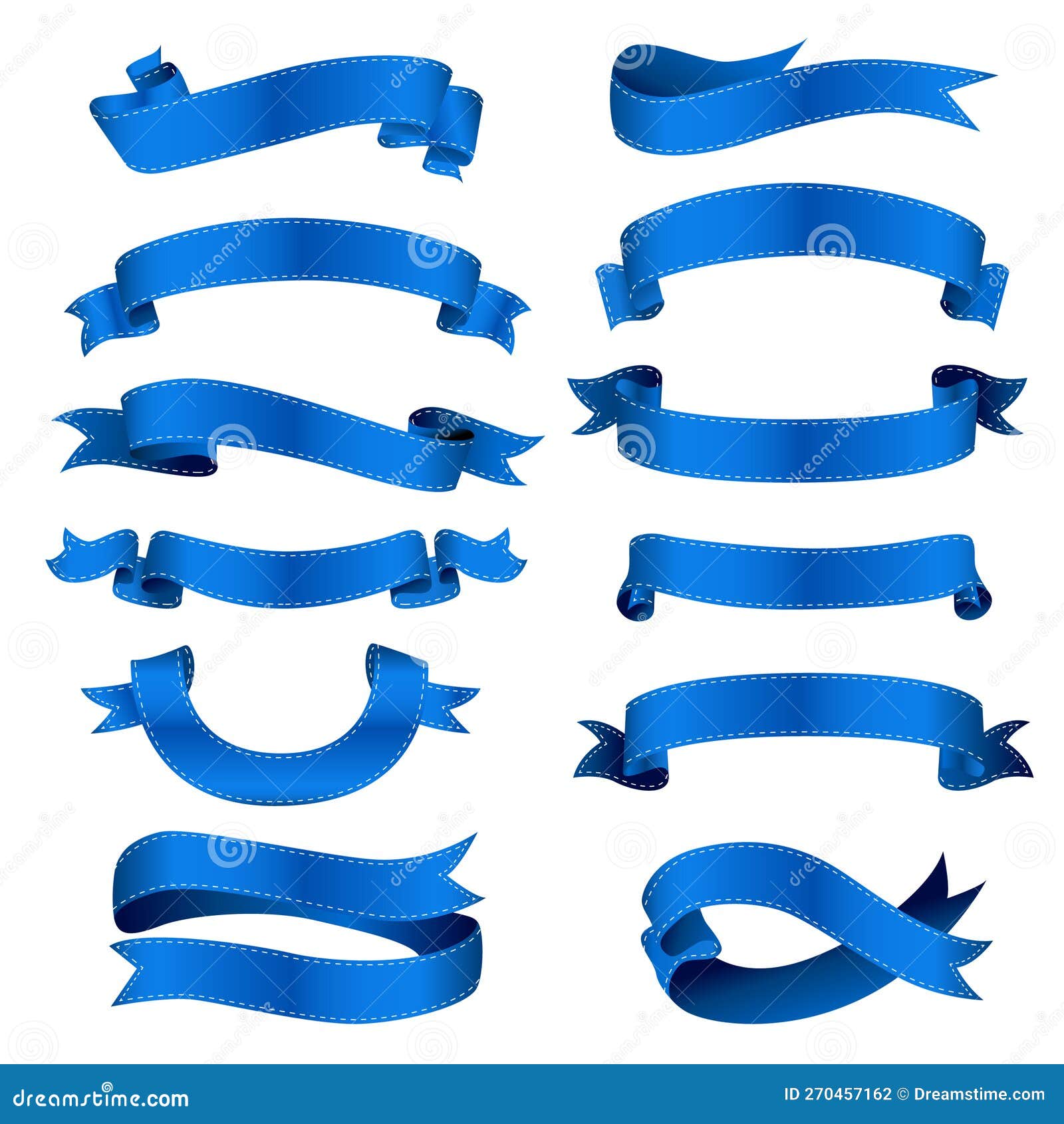 Set of Premium Blue Blank Ribbon with White Background. Stock Vector