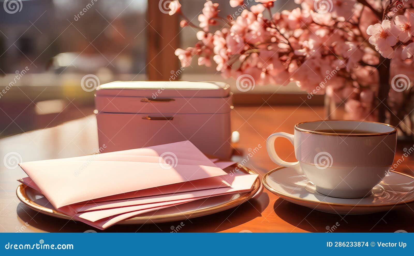 A Set of Pretty Stationery and Envelopes. Generative AI. Stock Photo