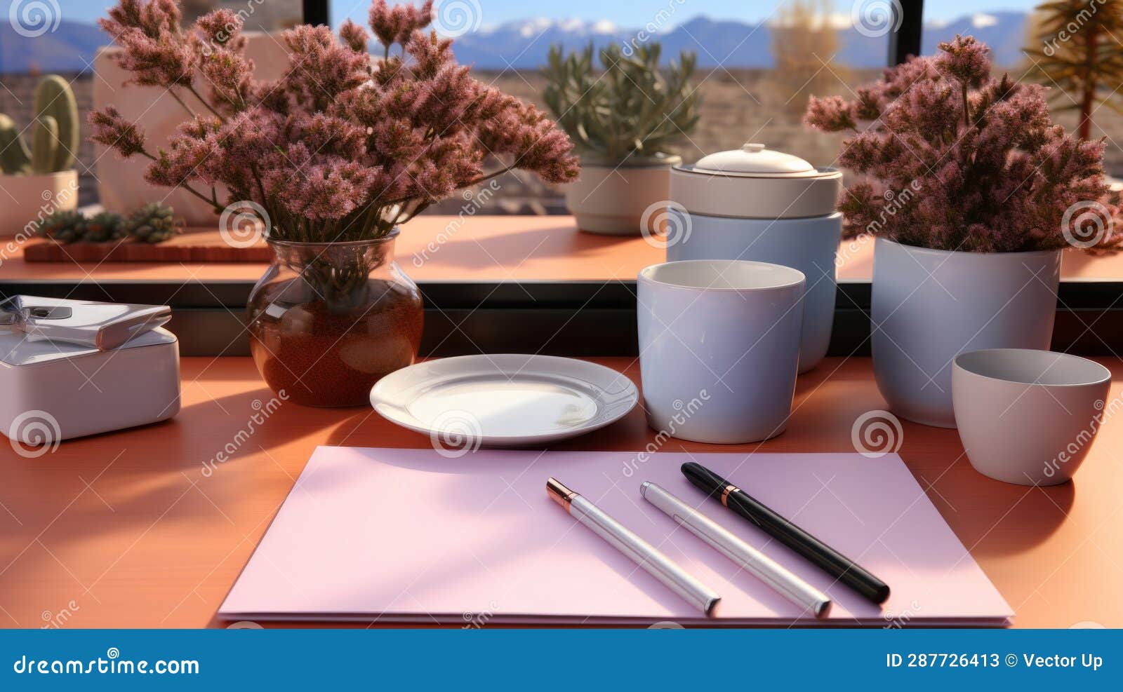 A Set of Pretty Stationery and Envelopes. Generative AI. Stock Image