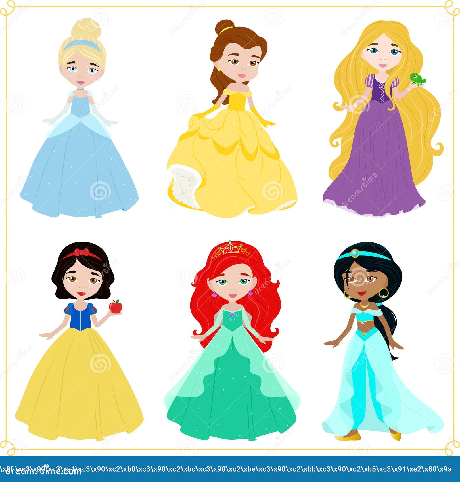 Set with Princesses in Dresses, Children S Illustration, Vector Stock ...