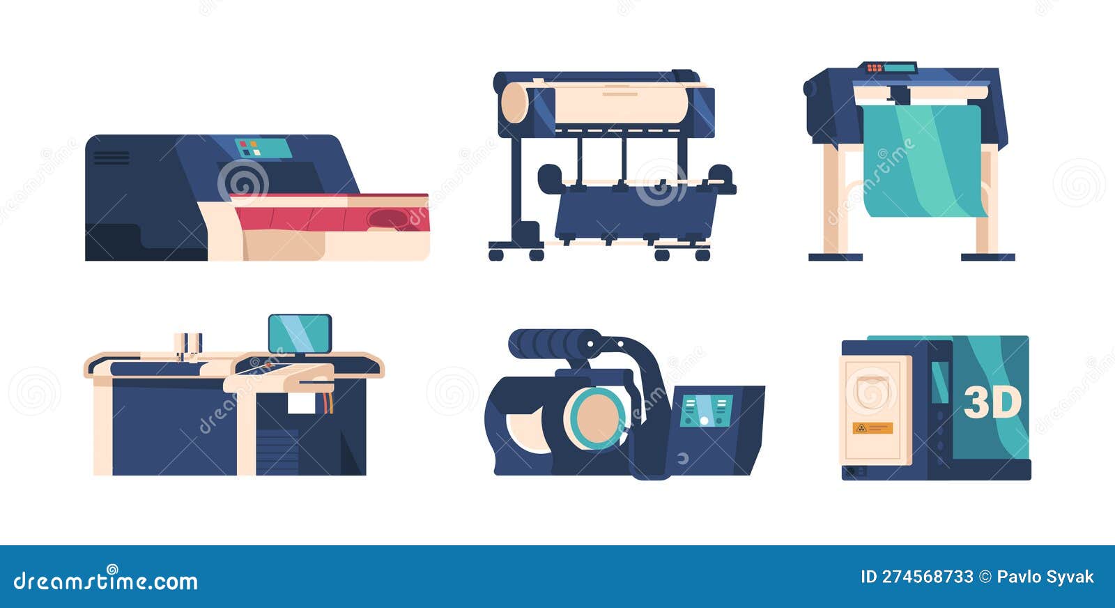 Set of Printers Digital Device that Transfers Electronic Data Onto Paper, Used for Printing
