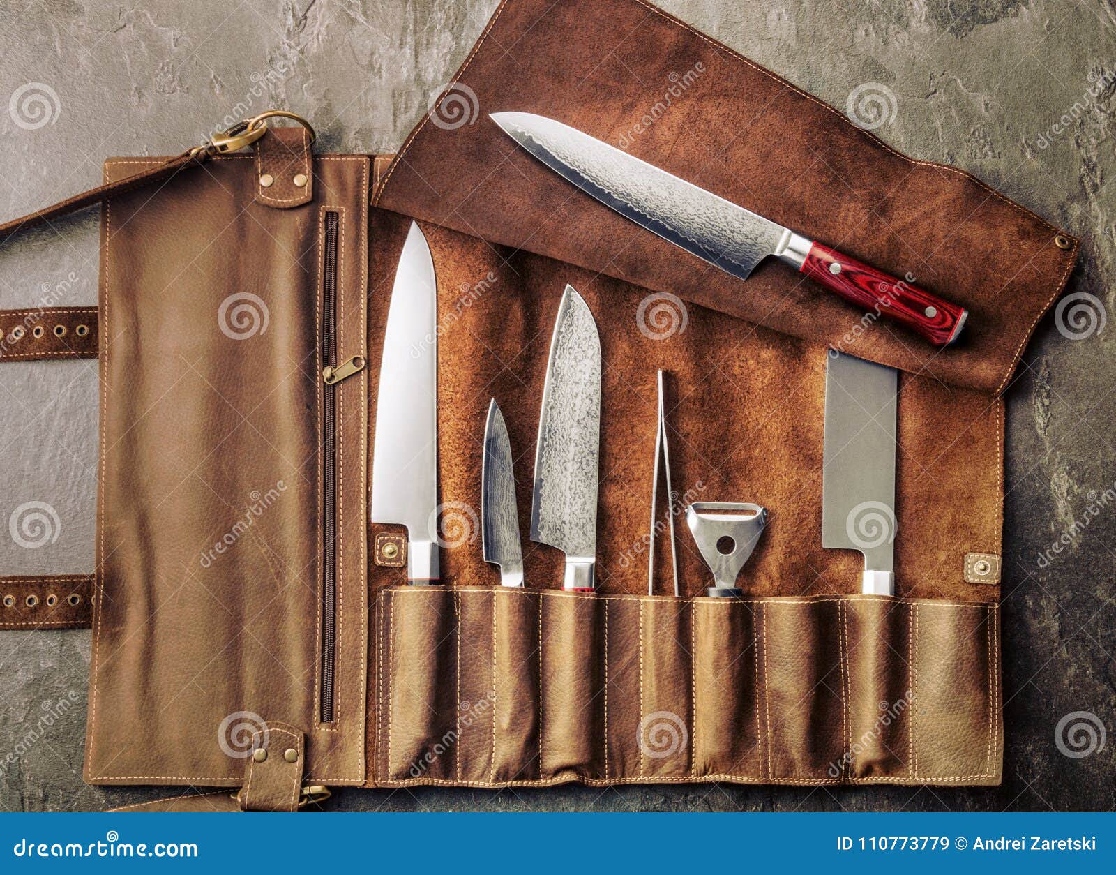 Set of Professional Cook Tools. Special Case of Cook Knives Stock Image