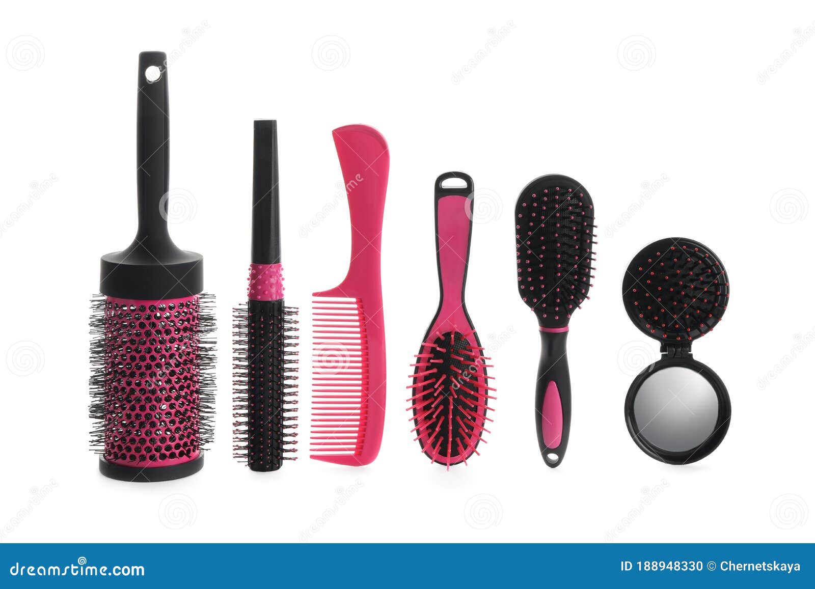 Set of Professional Hair Brushes and Comb Isolated on White Stock Photo
