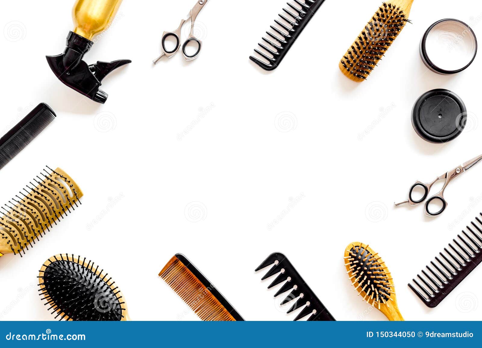 Set Of Professional Hairdresser Tools With Combs And Styling On