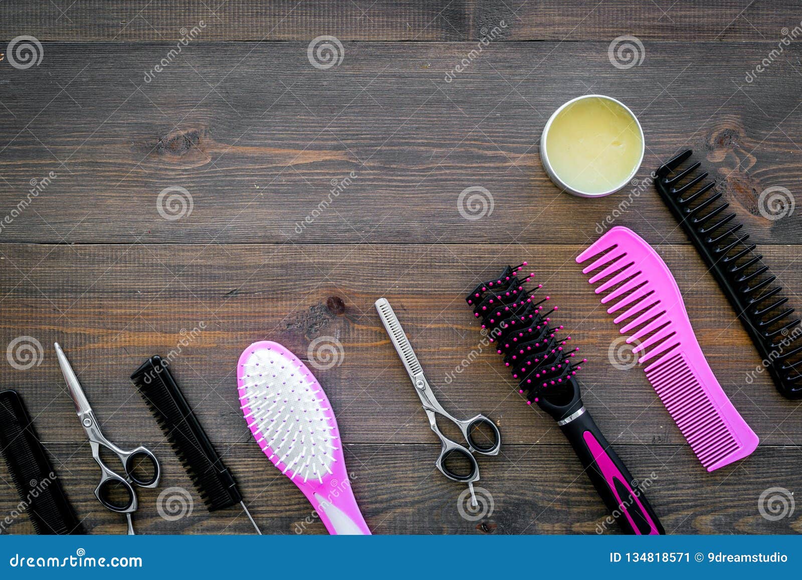Download Set Of Professional Hairdresser Tools With Combs Wooden ...