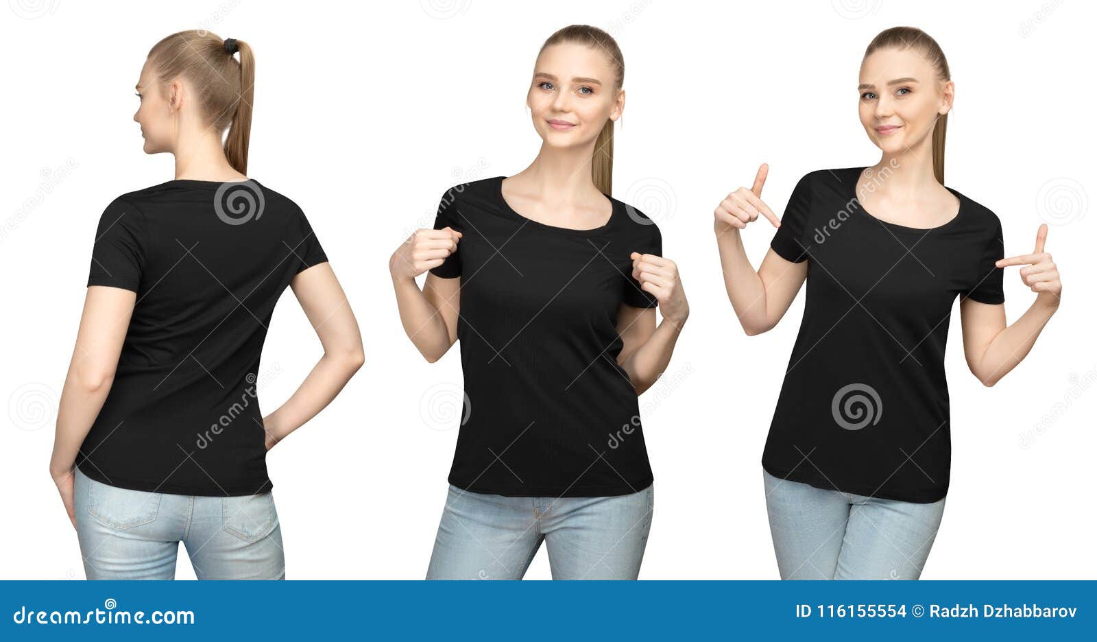 Download Set Promo Pose Girl In Blank Black Tshirt Mockup Design For Print And Concept Template Young Woman In T Shirt Front And Back View Stock Photo Image Of Casual Back 116155554