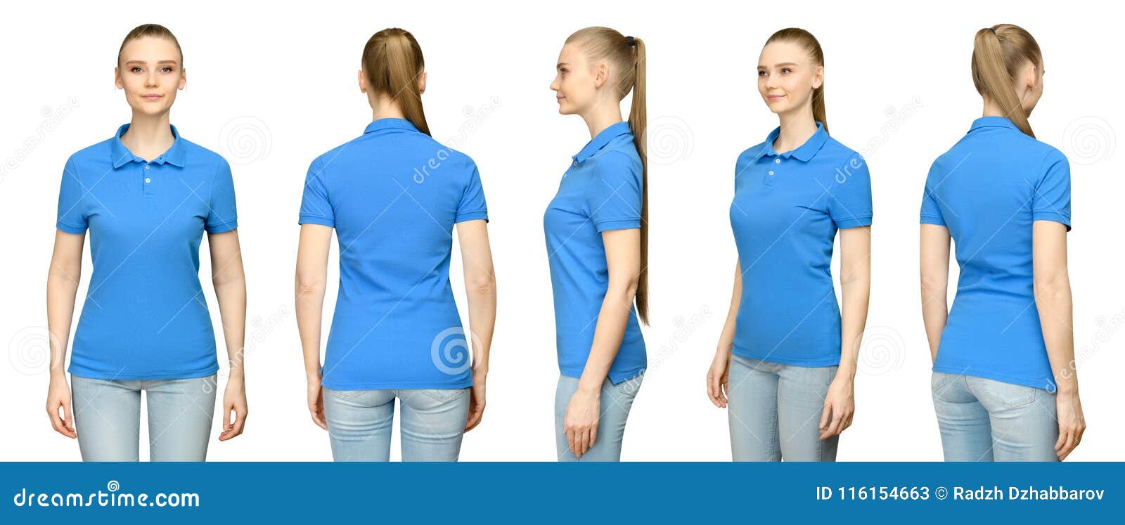 Girl In Blank Blue Polo Shirt Mockup Design For Print And ...