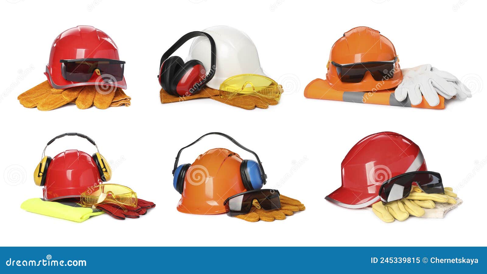 Set with Protective Workwear on White Background, Banner Design. Safety