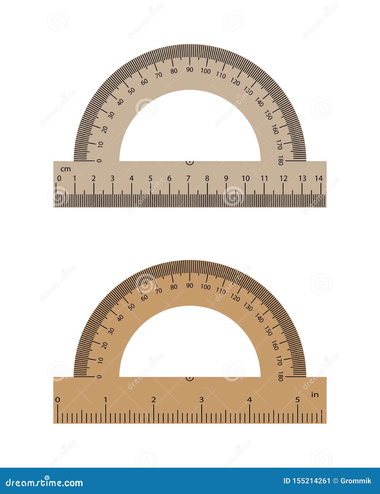 Set of Protractors. Realistic Protractor with a Realistic Ruler of 14