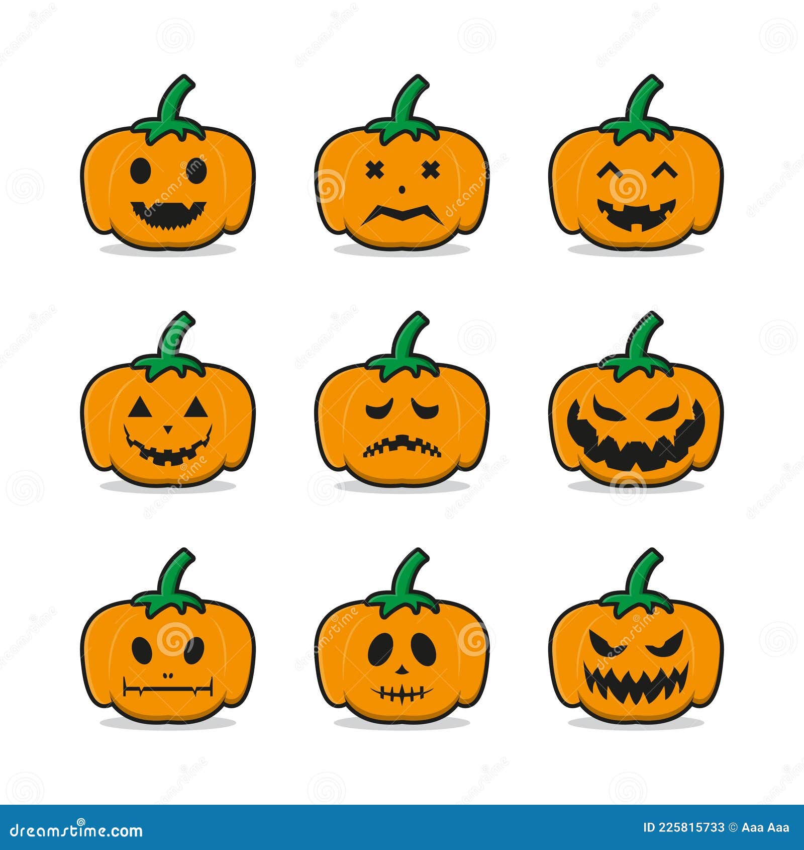 Set of Pumpkin Emoticon Cartoon Icon Illustration Stock Illustration ...