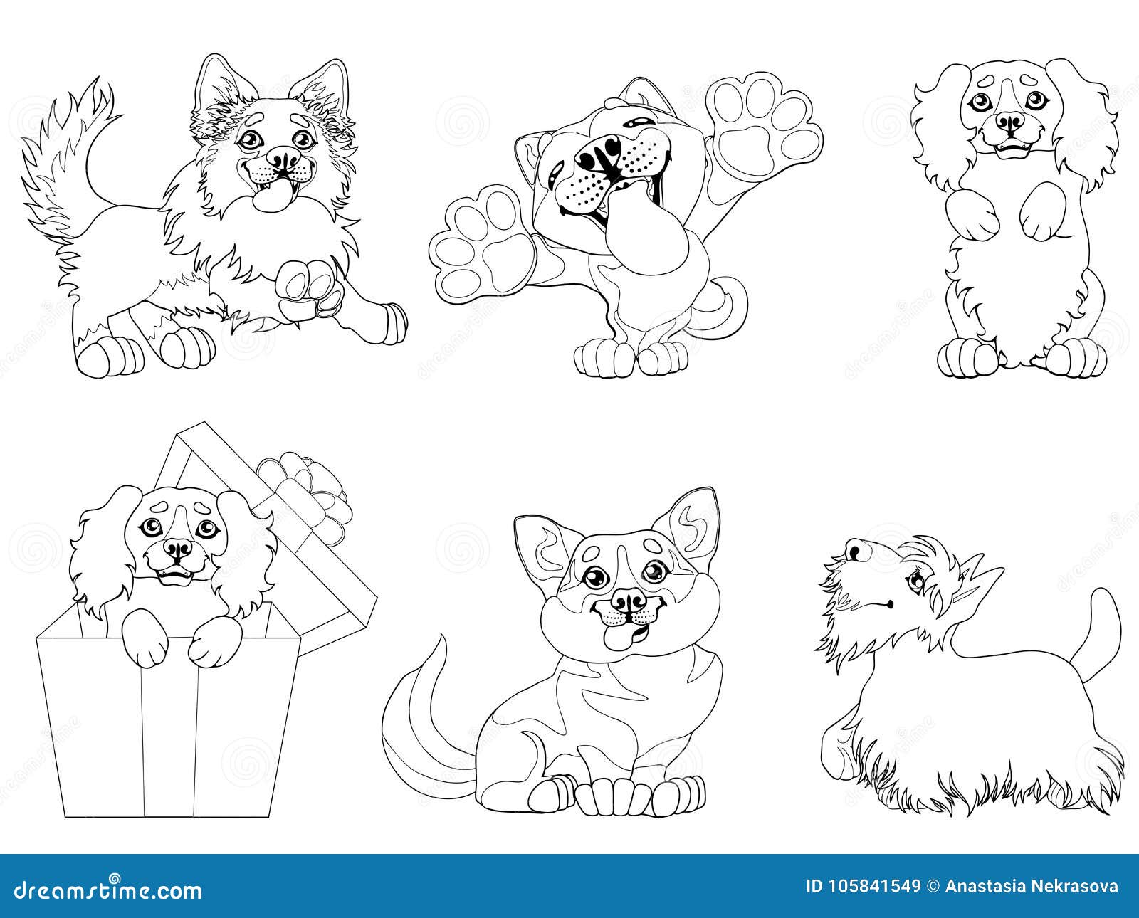 Set Puppy Dogs Contour Line Stock Illustration Illustration