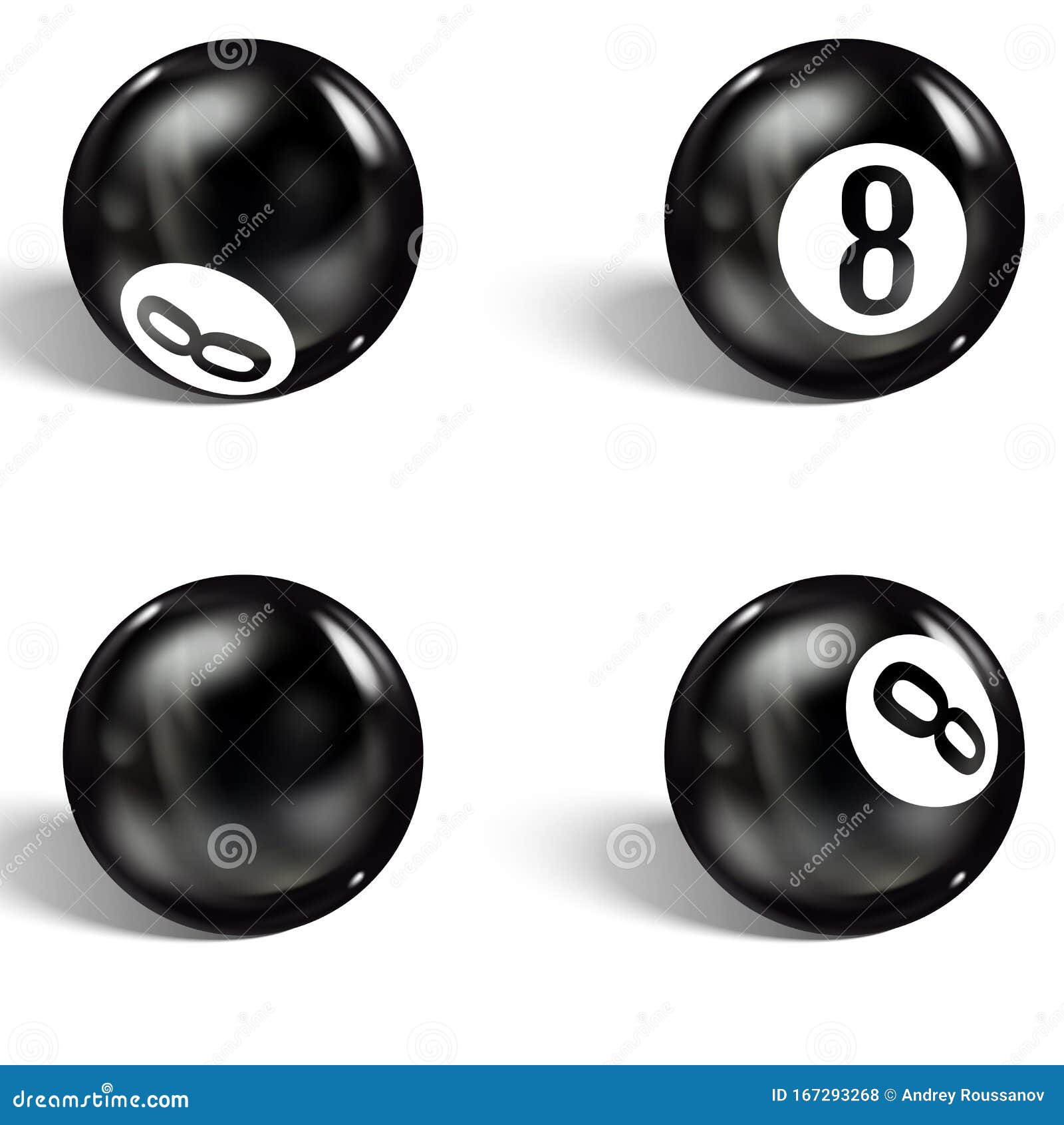 Set of Realistic 8 Ball. Isolated on a White Background Stock Vector