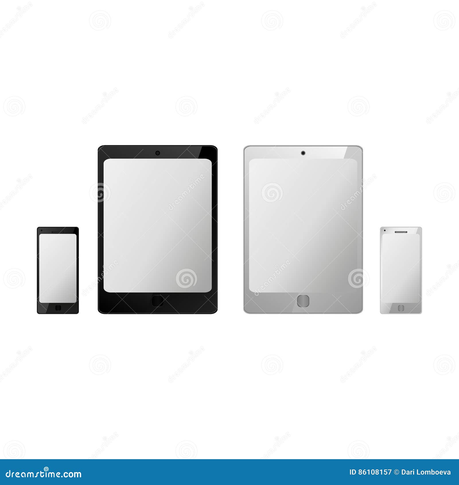 Set of Realistic Black and White Electronic Technology Devices with