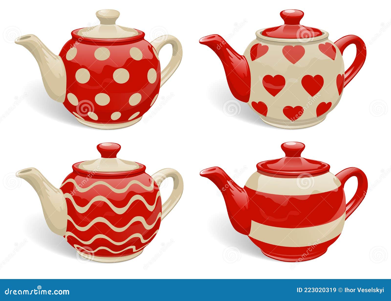 Set of Realistic Ceramic Teapots. Stock Vector Illustration of water
