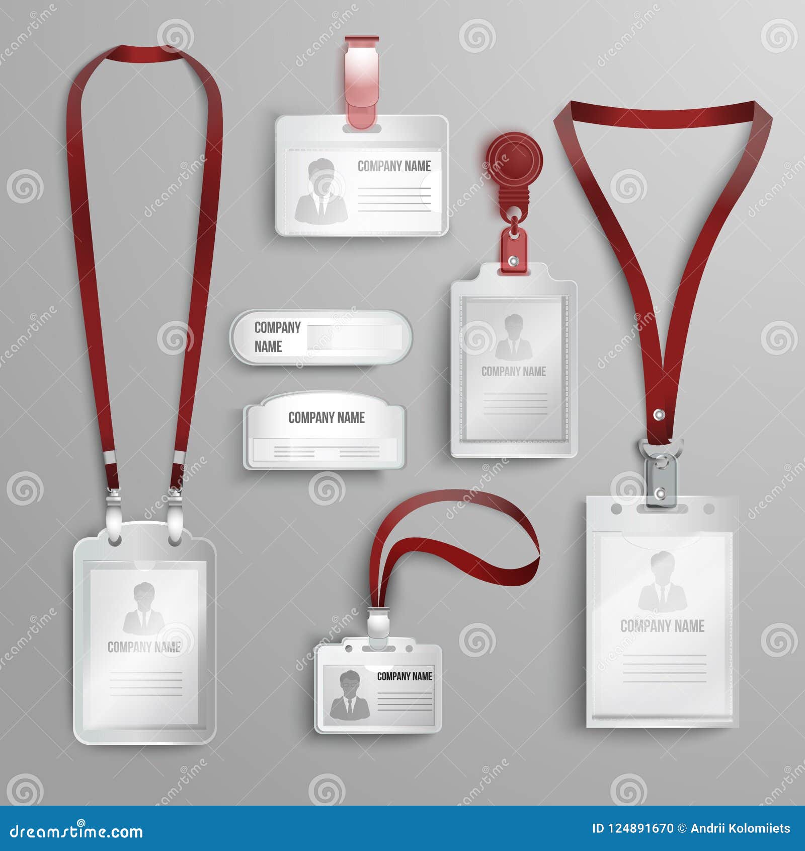 Set Of Realistic Clear Plastic Badges Id Cards Holders Vector ...