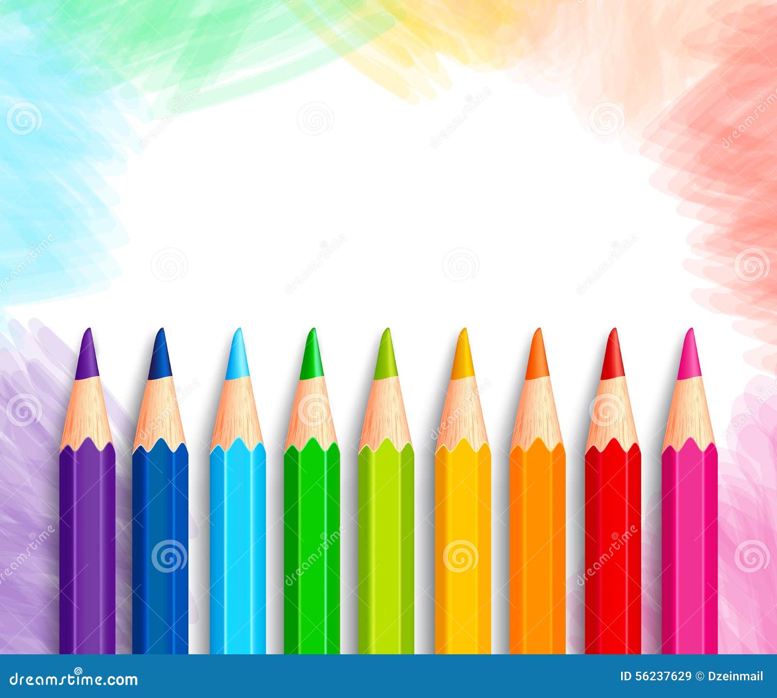 Rainbowcolored Pencil Crayons Sketch Flowers On White Paper Stock