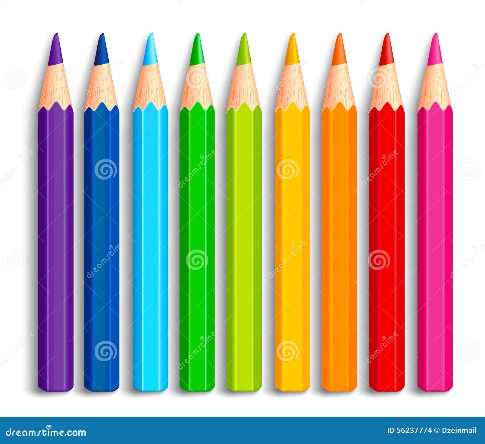 set of realistic 3d multicolor colored pencils or crayons