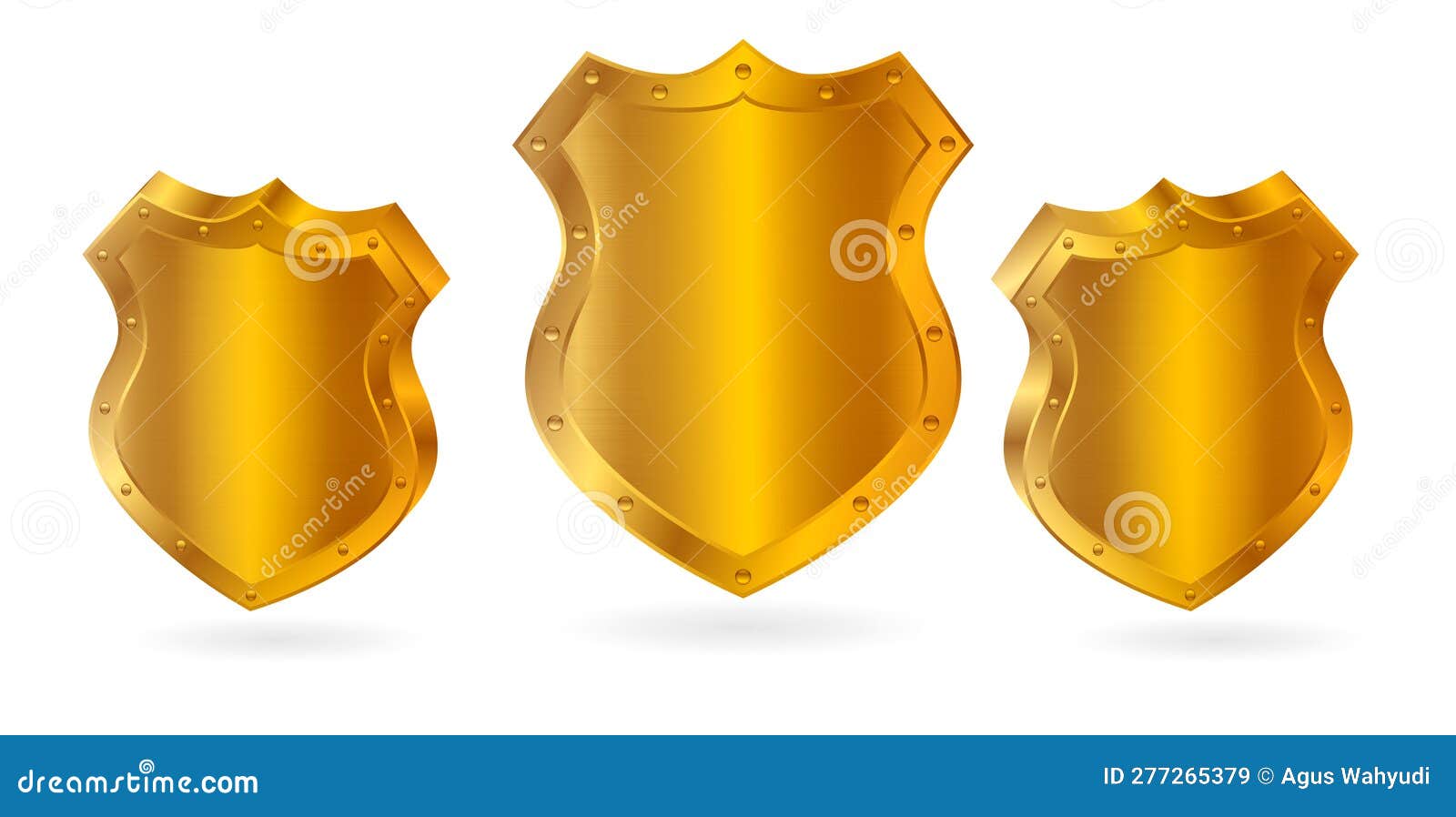 Set of Realistic Glass Shield or Metal Silver or Gold Shield Isolated