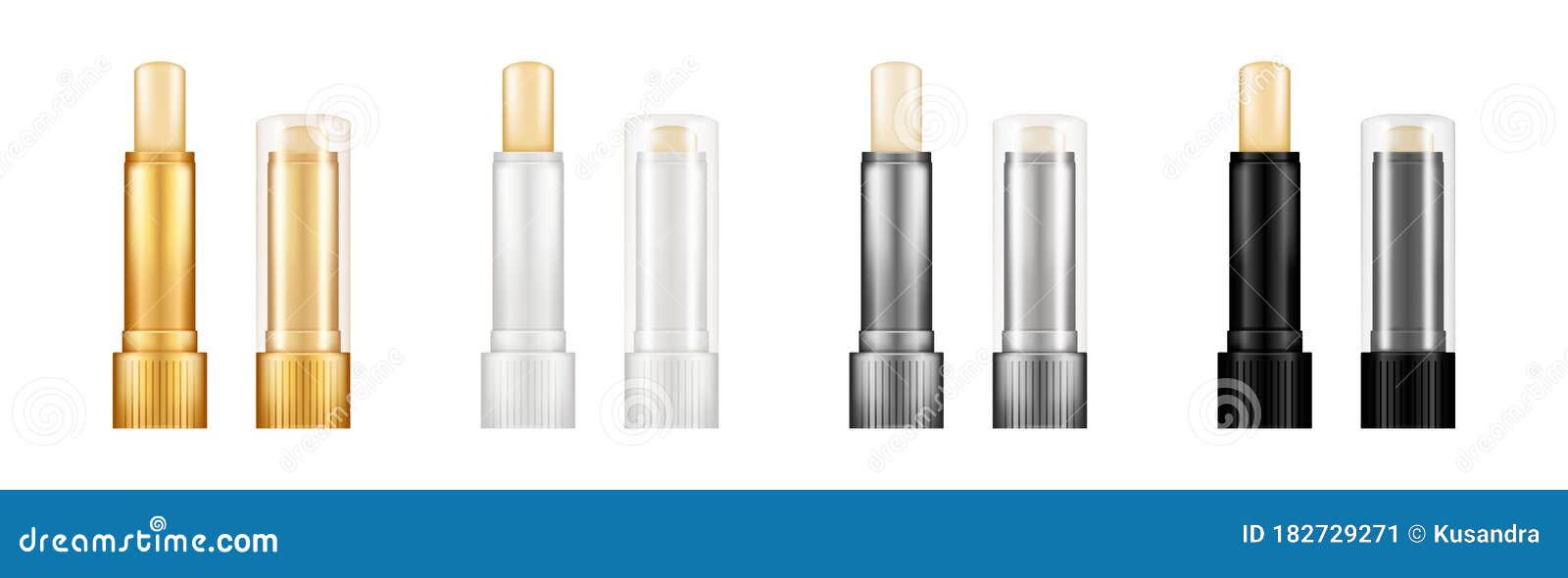 Download Set Of Realistic Glossy Tintless Lipstick Tube Mockups With Transparent Cap Stock Vector ...