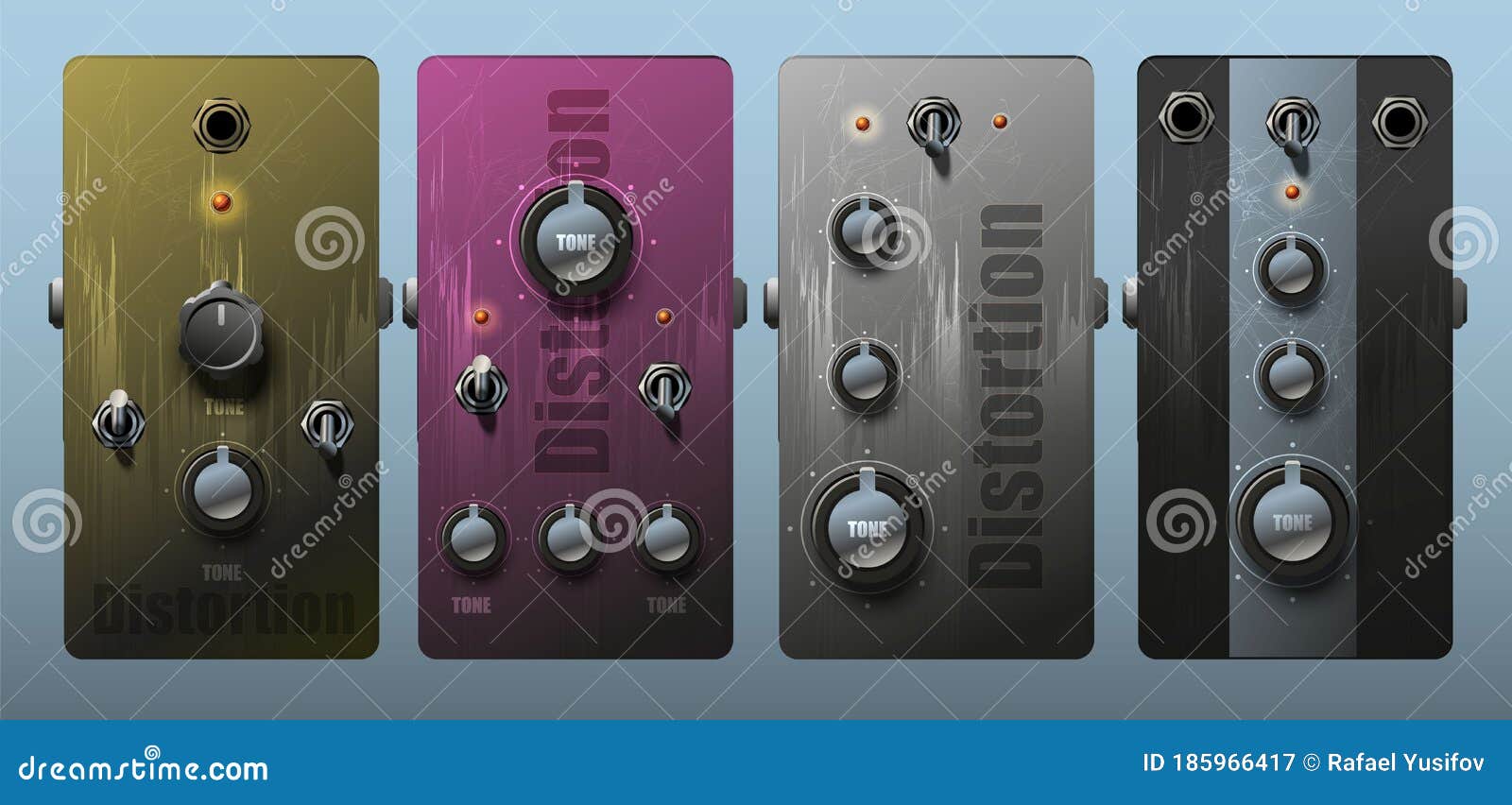 Set of Realistic Guitar Pedal Effects. Vector. Stock Vector