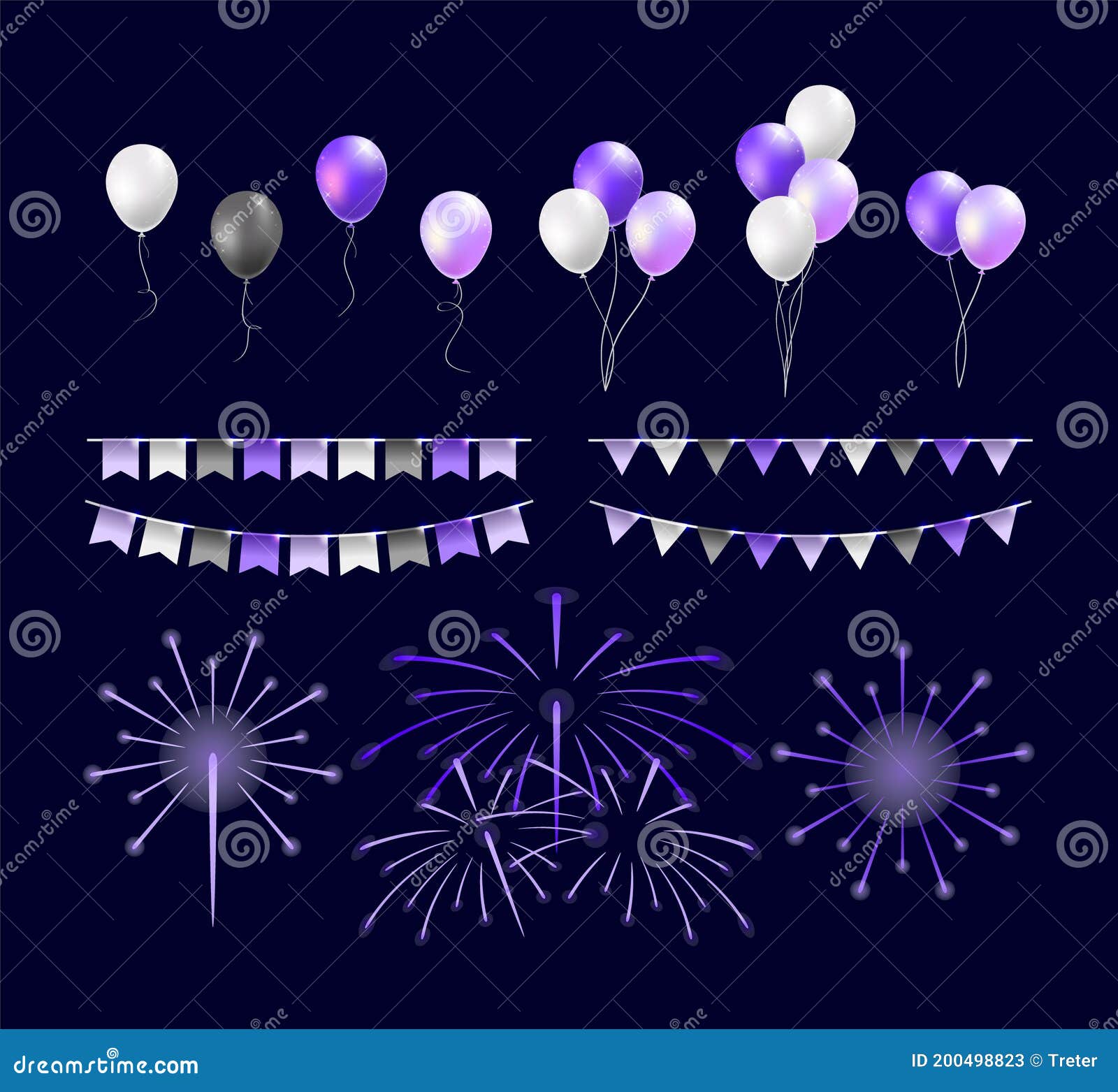 Set of Realistic Isolated Colorful Party Elements on Black Background