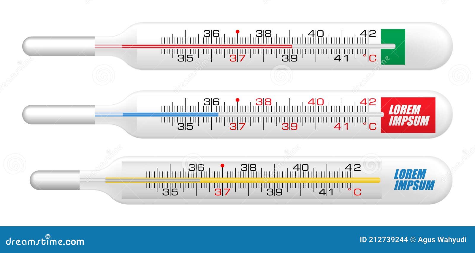 set of realistic mercury thermometer isolated illustration or room