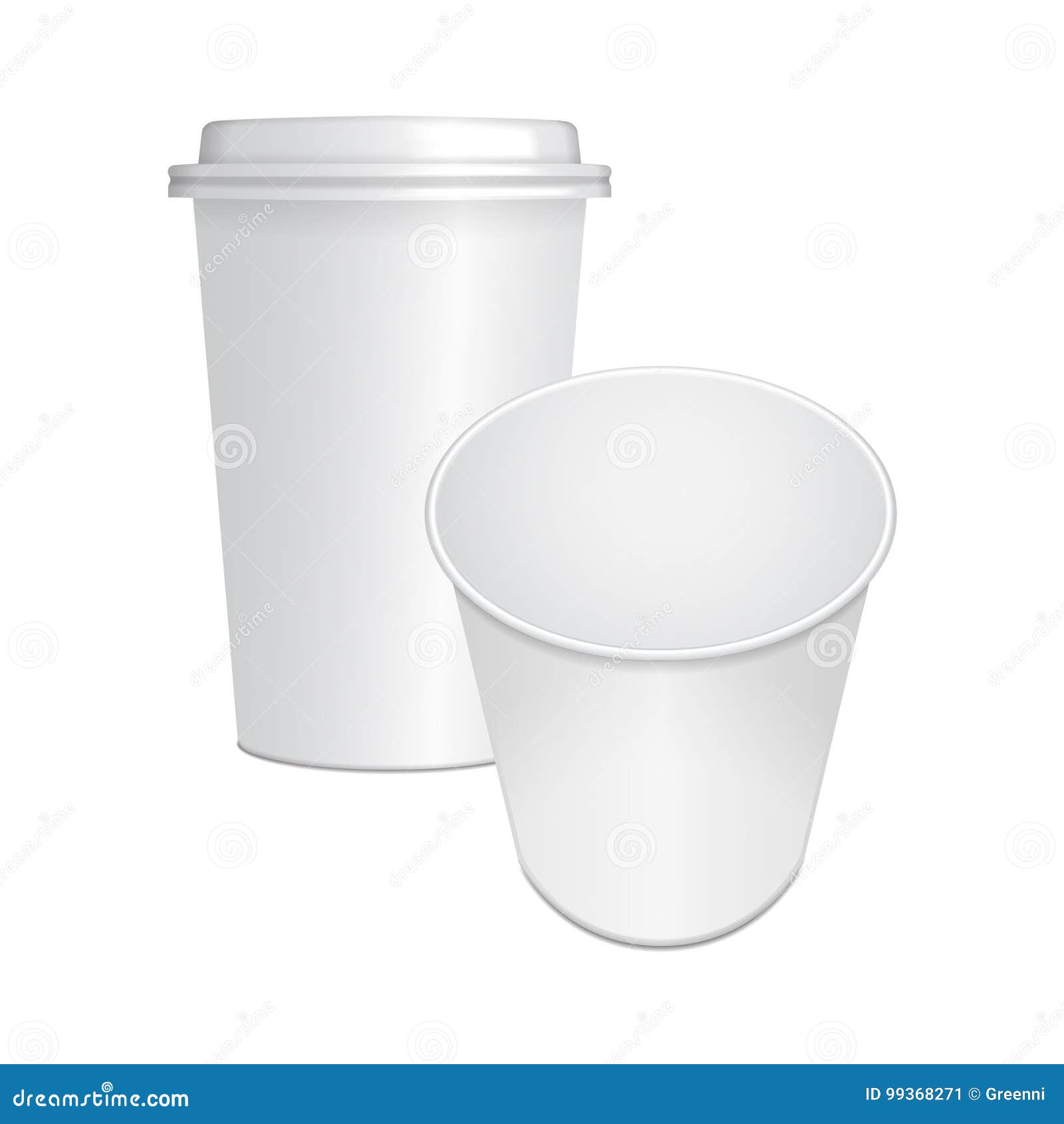 set of realistic paper coffee cup with white cap and opened. 3d mock up  template