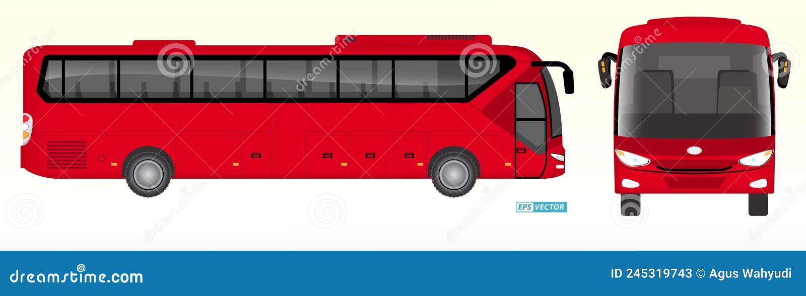 set of realistic passangers bus or travel bus side view and front back view or mockup automotive public transport template. eps