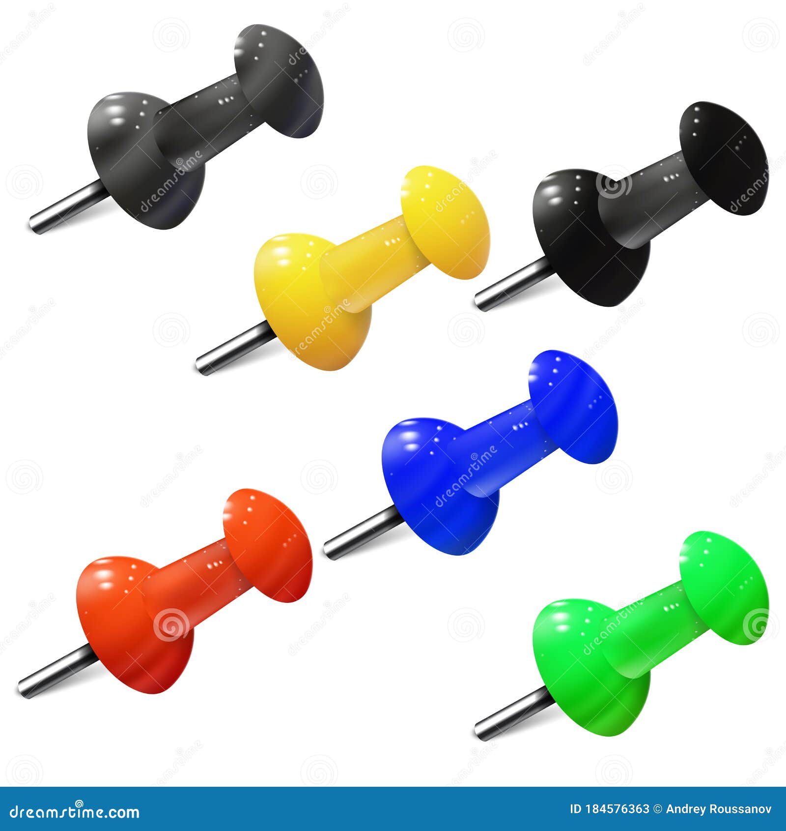 Set of Realistic Push Pins in Different Colors. Thumbtacks Stock Vector ...