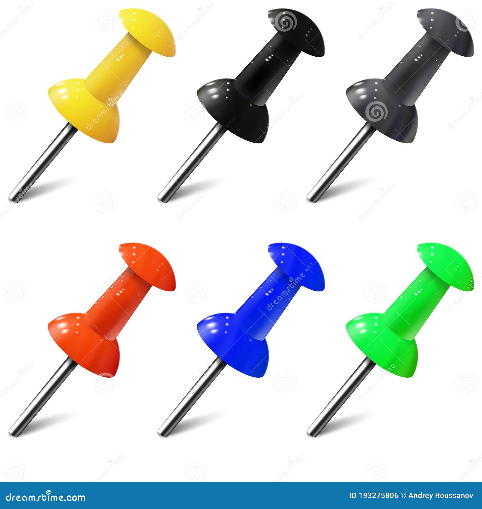 Set of Realistic Push Pins in Different Colors. Thumbtacks Stock Vector ...